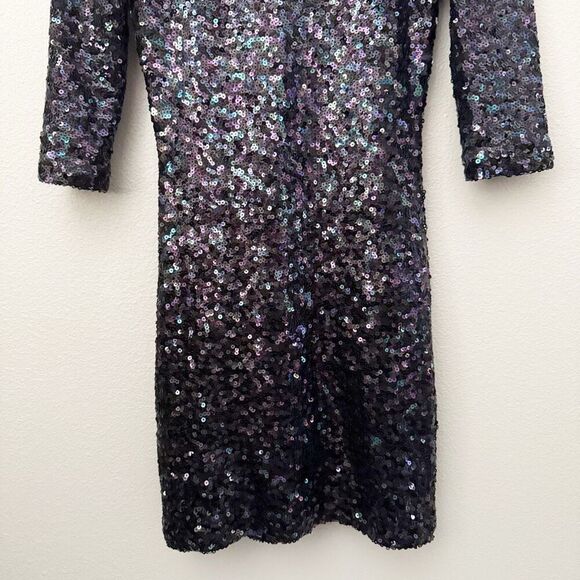 BB DAKOTA | Neva Black Purple Multi Sequin Mini Dress 3/4 Sleeve | Size Small - Picture 4 of 9